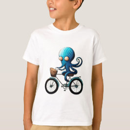 Schattigee kleine blauwe octopus op een fiets t-shirt