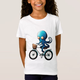 Schattigee kleine blauwe octopus op een fiets t-shirt