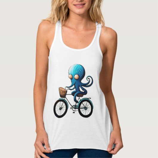 Schattigee kleine blauwe octopus op een fiets tanktop (Voorkant)