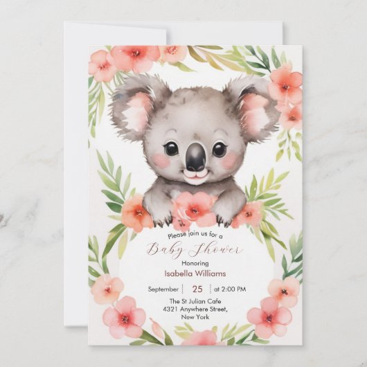 Schattigee Kleine Bloemen Koala Baby shower Kaart (Voorkant)
