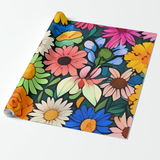 Schattigee kleine bloemhoofdjes cadeaupapier (Uitgerold)