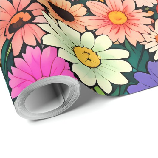 Schattigee kleine bloemhoofdjes cadeaupapier (Rol Hoek)