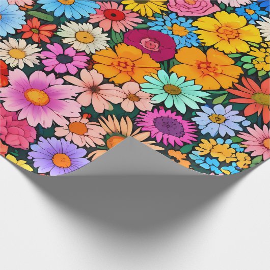 Schattigee kleine bloemhoofdjes cadeaupapier (Hoek)