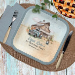 Schattigee kleine boer 1e verjaardagsfeestje papieren bordje<br><div class="desc">Rustieke landschuur en pick-up truck boy 1e Verjaardagsfeestje accessoires te koppelen met onze "Onze Schattigee kleine boer is draaien een!" verjaardagsuitnodiging ontwerp.</div>