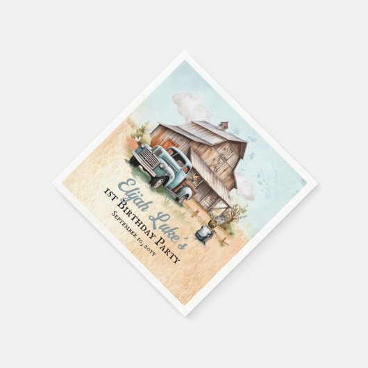 Schattigee kleine boer 1e verjaardagsfeestje servet (Hoek)