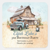 Schattigee kleine boer 3e verjaardagsfeestje dank vierkante sticker (Voorkant)