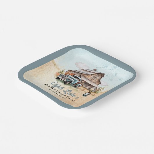 Schattigee kleine boer 3e verjaardagsfeestje papieren bordje (Gebogen)