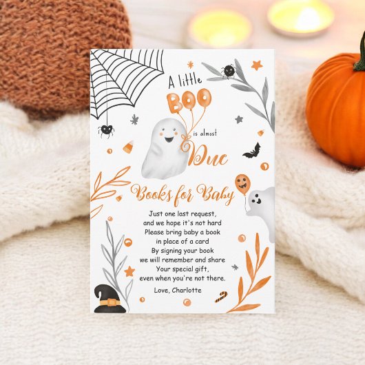 Schattigee kleine Boo Halloween oranje boeken baby Informatiekaartje