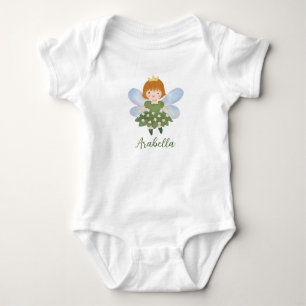 Schattigee kleine bosfee in groene bloemenjurk romper