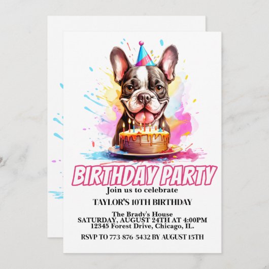 Schattigee kleine bostonterrier verjaardagsfeestje kaart (Voorkant / Achterkant)