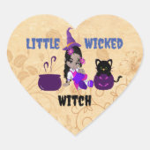Schattigee kleine boze heks zwarte kat magische ke hart sticker (Voorkant)