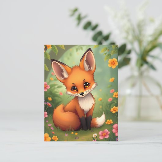 Schattigee kleine bruine vos in het bos briefkaart (Staand voorkant)