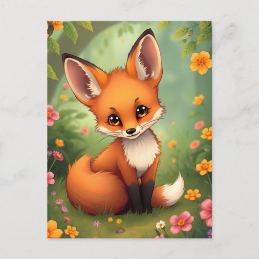 Schattigee kleine bruine vos in het bos briefkaart (Voorkant)
