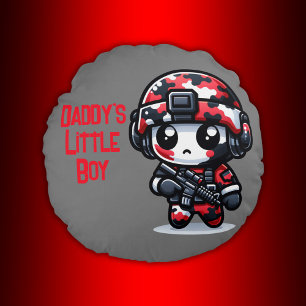 Schattigee kleine Camo Guy - Rood, Zwart & Wit   Rond Kussen