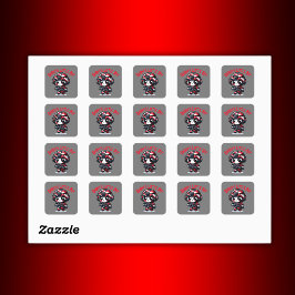 Schattigee kleine Camo Guy - Rood, Zwart & Wit | Vierkante Sticker