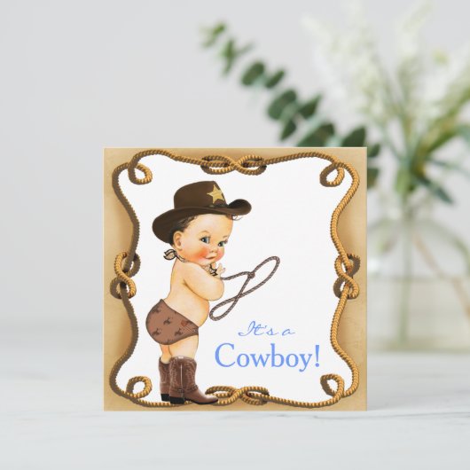 Schattigee kleine cowboy Baby shower Kaart (Staand voorkant)
