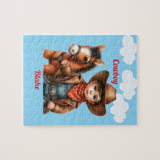 Schattigee kleine cowboy met paard legpuzzel (Horizontaal)