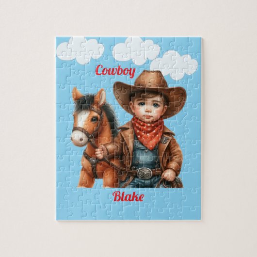 Schattigee kleine cowboy met paard legpuzzel (Verticaal)