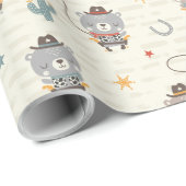 Schattigee kleine cowboy sheriff Beer op crème Cadeaupapier (Rol Hoek)