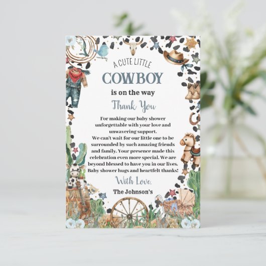 Schattigee kleine cowboy Westerne Waterverf Baby s Bedankkaart (Staand voorkant)