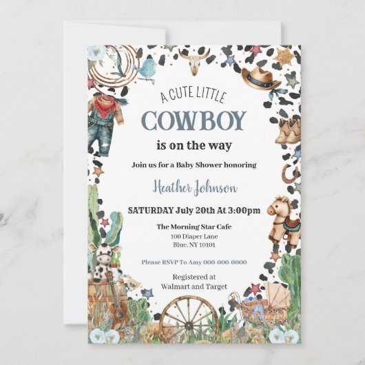 Schattigee kleine cowboy Westerne Waterverf Baby s Kaart (Voorkant)