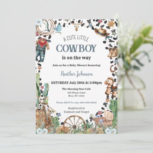 Schattigee kleine cowboy Westerne Waterverf Baby s Kaart (Staand voorkant)