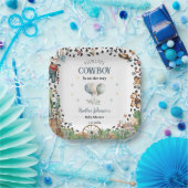 Schattigee kleine cowboy Westerne Waterverf Baby s Papieren Bordje (Feest)