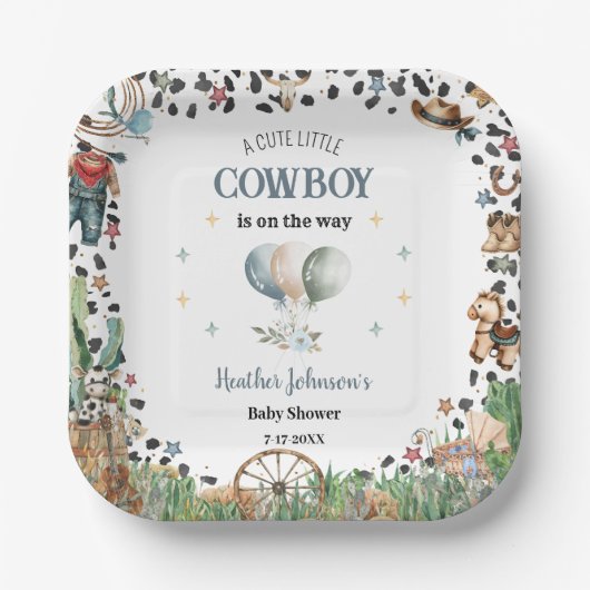 Schattigee kleine cowboy Westerne Waterverf Baby s Papieren Bordje (Voorkant)
