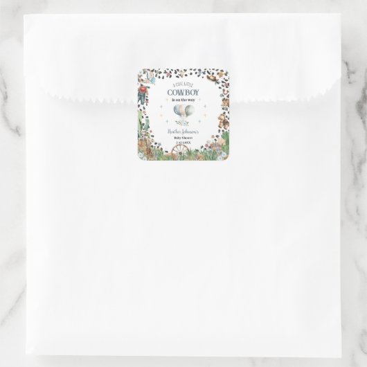 Schattigee kleine cowboy Westerne Waterverf Baby s Vierkante Sticker (Tas)