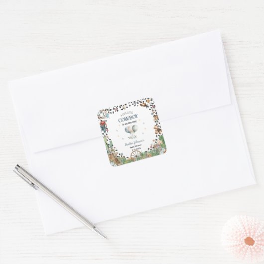 Schattigee kleine cowboy Westerne Waterverf Baby s Vierkante Sticker (Envelop)
