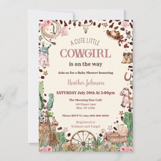 Schattigee kleine Cowgirl Westerne Waterverf Baby Kaart (Voorkant)