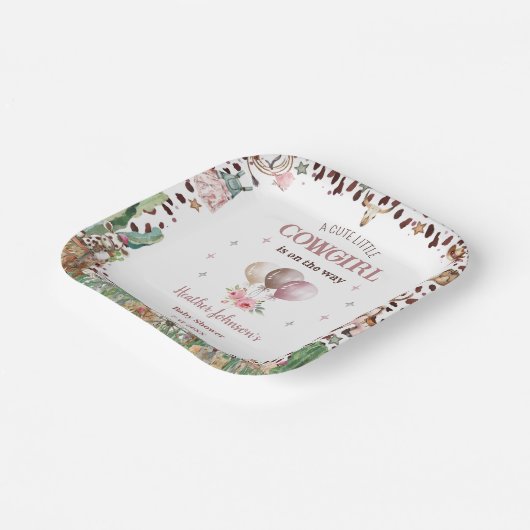 Schattigee kleine Cowgirl Westerne Waterverf Baby Papieren Bordje (Gebogen)