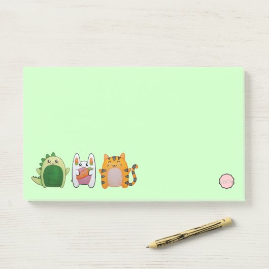 Schattigee kleine diertjes, Kawaii dinosaurus, kon Post-it® Notes (Op bureau)