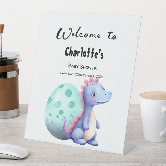 Schattigee kleine dinosaurus Baby shower welkom Reclamebord Met Voetstuk (Insitu)