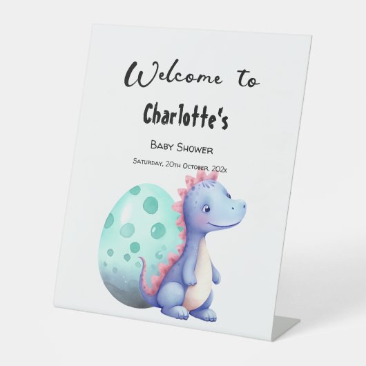 Schattigee kleine dinosaurus Baby shower welkom Reclamebord Met Voetstuk (Voorkant)