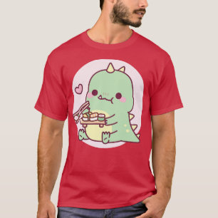 Schattigee kleine dinosaurus houdt van japans sush t-shirt