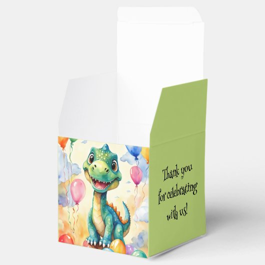 Schattigee kleine dinosaurus met veel kleurrijke b bedankdoosjes (Geopend)