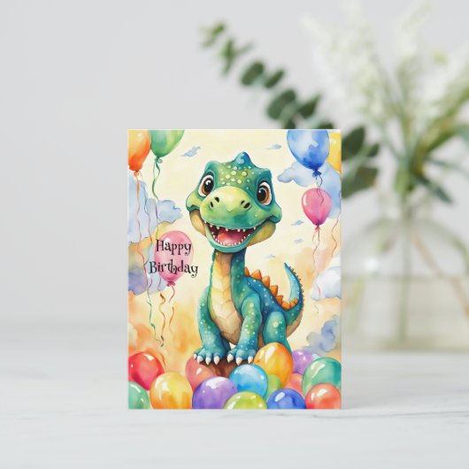 Schattigee kleine dinosaurus met veel kleurrijke b briefkaart (Staand voorkant)