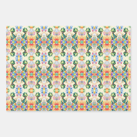 Schattigee kleine dinosaurus met veel kleurrijke b inpakpapier vel (Voorkant 3)