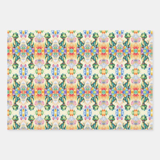 Schattigee kleine dinosaurus met veel kleurrijke b inpakpapier vel (Voorkant 2)