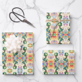 Schattigee kleine dinosaurus met veel kleurrijke b inpakpapier vel