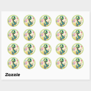 Schattigee kleine dinosaurus met veel kleurrijke b ronde sticker