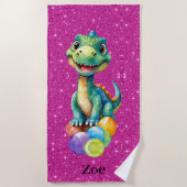 Schattigee kleine dinosaurus met veel kleurrijke b strandlaken (Voorkant)