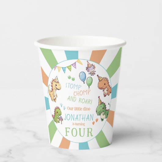 Schattigee kleine dinosaurus verjaardagsjongen pap papieren bekers (Voorkant)