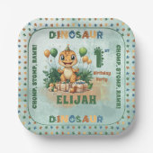 Schattigee kleine dinosaurusjongen 1e verjaardagsf papieren bordje (Voorkant)