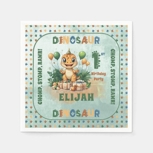 Schattigee kleine dinosaurusjongen 1e verjaardagsf servet (Voorkant)