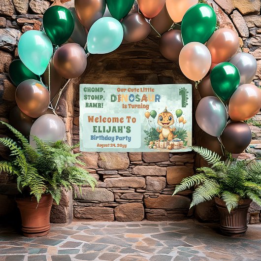 Schattigee kleine dinosaurusjongen 1e verjaardagsf spandoek