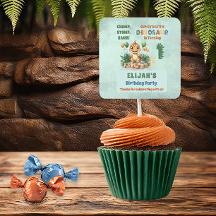 Schattigee kleine dinosaurusjongen 1e verjaardagsf vierkante sticker