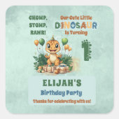 Schattigee kleine dinosaurusjongen 1e verjaardagsf vierkante sticker (Voorkant)