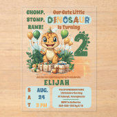 Schattigee kleine dinosaurusjongen 2e verjaardag acryl uitnodigingen (Voorkant)